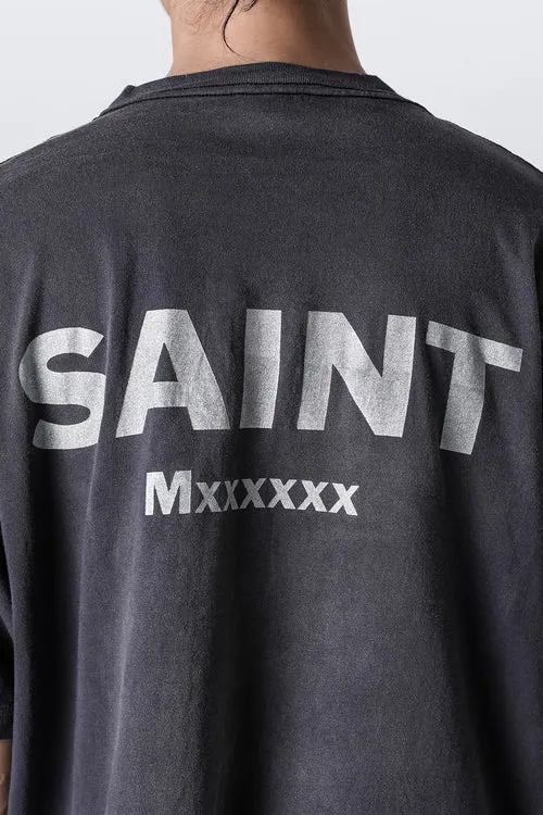 SAINT Mxxxxxx × EVANGELION NEON GNSIS TEE/BLK co-branded Neon Genesis Evangelion distressed short-sleeves, washed black S-XL, vintage NEW VINTAGE, top printing technology, garment dyeing, re-washed, distressed, correct co-branded main mark/washing mark